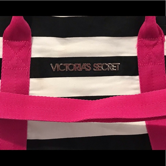 NWOT VS black/white striped pink handles weekender - Picture 8 of 14